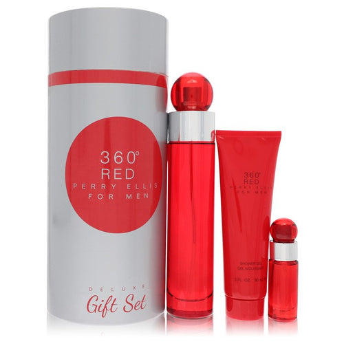 Perry Ellis 360 Red by Perry Ellis Gift Set -- 3.4 oz Eau De Toilette Spray + .25 oz Mini EDT Spray + 3 oz Shower Gel in Tube Box for Men